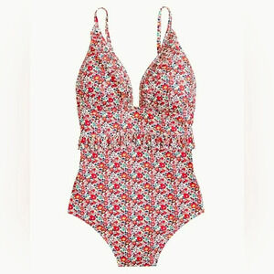 J. Crew Floral One Piece Swimsuit - Red and White